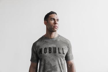 Nobull Men's T Shirts Grey Camo | Australia (ER0159)